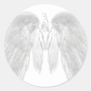 ANGEL WINGS White Himmlisch Holly Monogram Runder Aufkleber