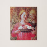 ANGEL WITH ROSES<br><div class="desc">Italian late medieval masterpiece from Fra Beato Angelico - Detail of the Perugia Triptych 1437 .Italy Tempera and golden foil., Two angels with gold wings holding a rose basket, </div>