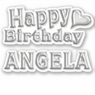 Angela Happy Birthday silver Aufkleber Sticker
