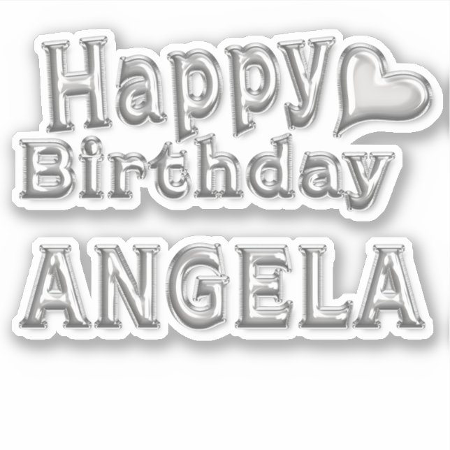Angela Happy Birthday silver Aufkleber Sticker (Vorderseite)
