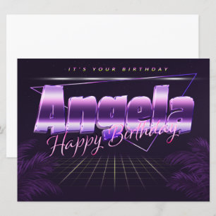 Angela Nom Prénom carte rétro lilas anniversaire