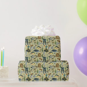 Angelausrüstung Fisch Floß Zelt Stelzen Muster Geschenkpapier