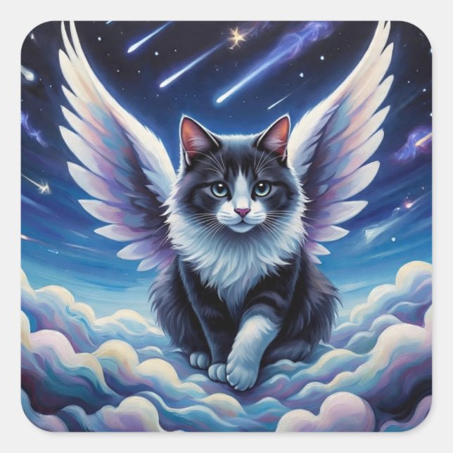 AngelCat Quadratischer Aufkleber (Vorderseite)