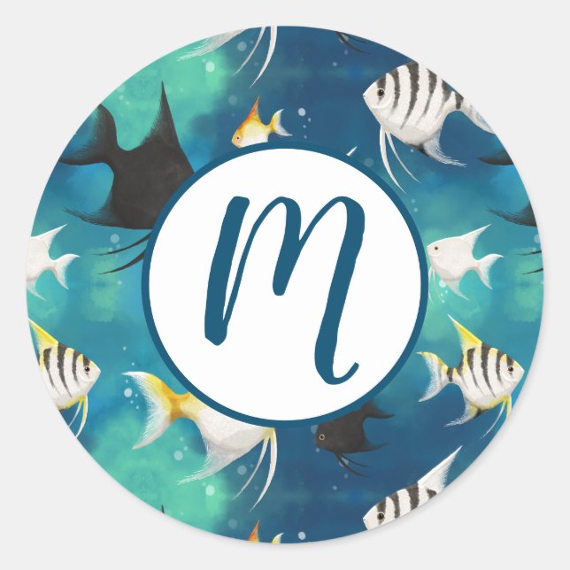 Angelfish Aquarium Pattern Runder Aufkleber (Vorderseite)