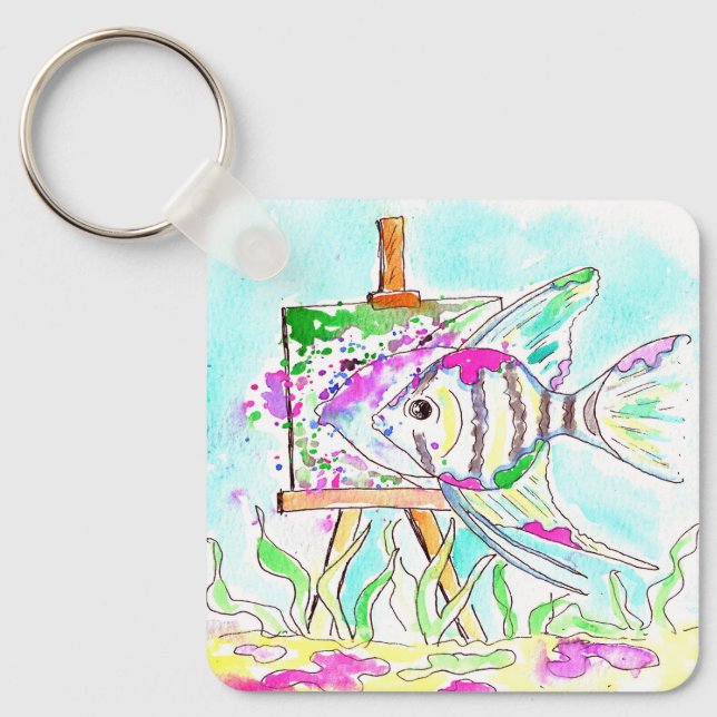 Angelfish Artist Painting Schlüsselanhänger (Vorderseite)