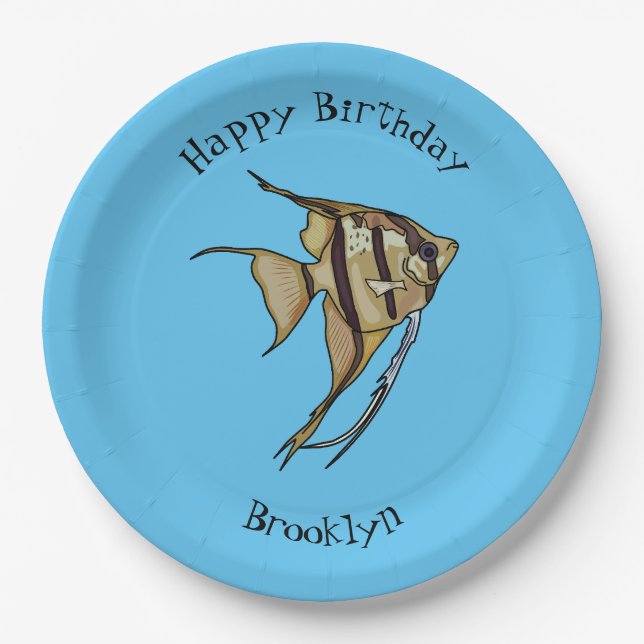 Angelfish Cartoon Illustration Pappteller (Vorderseite)