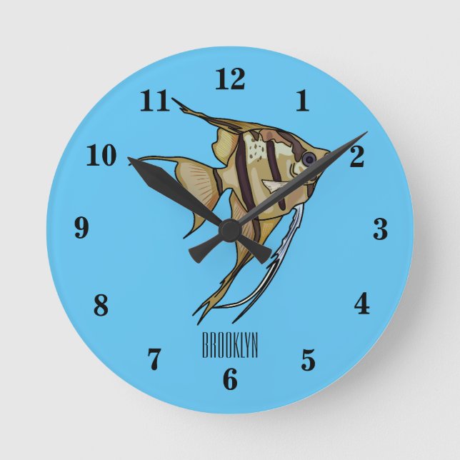 Angelfish Cartoon Illustration Runde Wanduhr (Vorderseite)