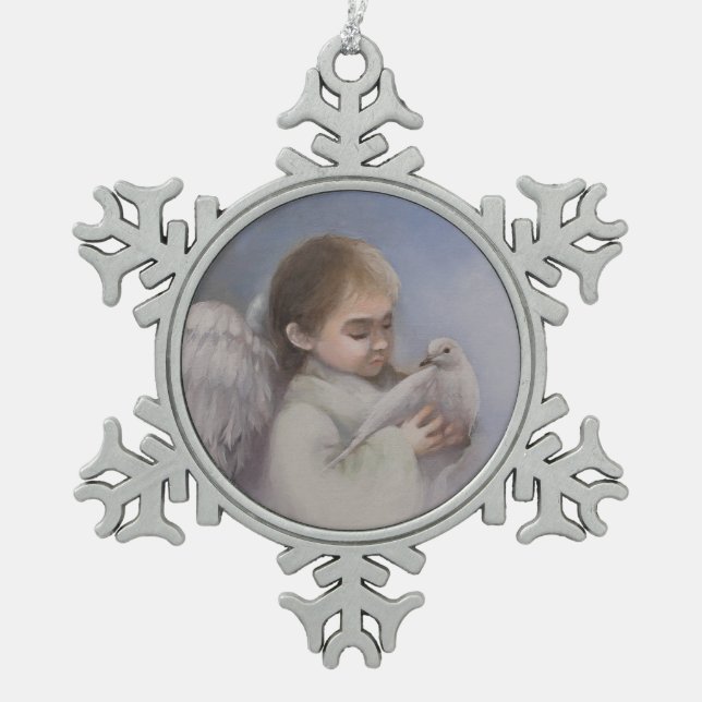 Angelic Blessings Schneeflocken Zinn-Ornament (Vorderseite)