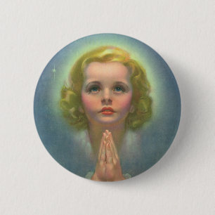 Angelic Blond Girl mit Halo und Stars Gebet Button