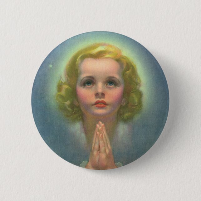 Angelic Blond Girl mit Halo und Stars Gebet Button (Vorderseite)