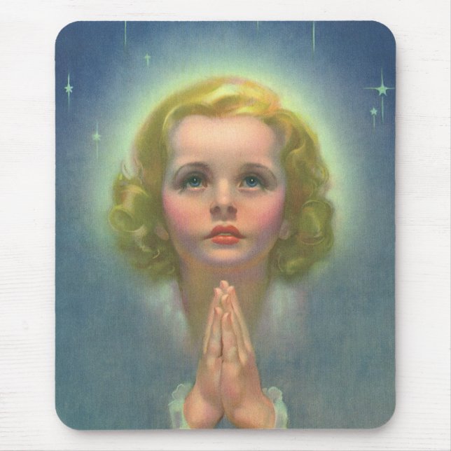 Angelic Blond Girl mit Halo und Stars Gebet Mousepad (Vorne)