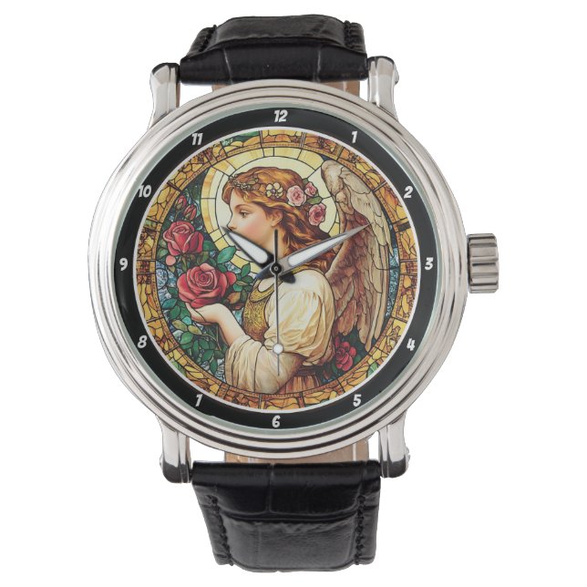 Angelic Bloom Stained Glass Floral Armbanduhr (Vorderseite)