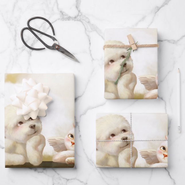 Angelic Dog und Cat on Cloud Geschenkpapier Set (Vorderseite)