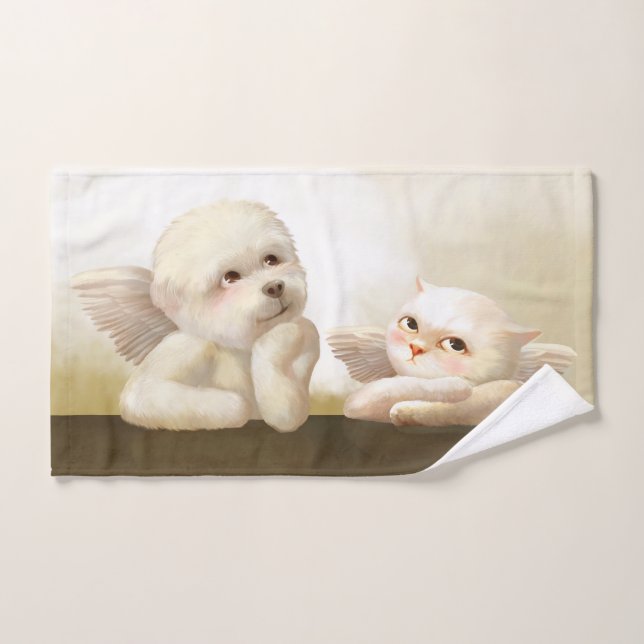 Angelic Dog und Cat on Cloud Handtuch (Handtuch)