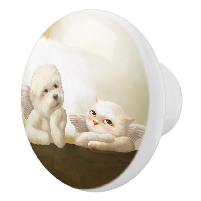 Angelic Dog und Cat on Cloud Keramikknauf (Rechts)