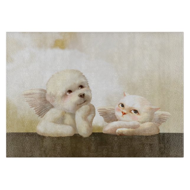 Angelic Dog und Cat on Cloud Schneidebrett (Vorderseite)
