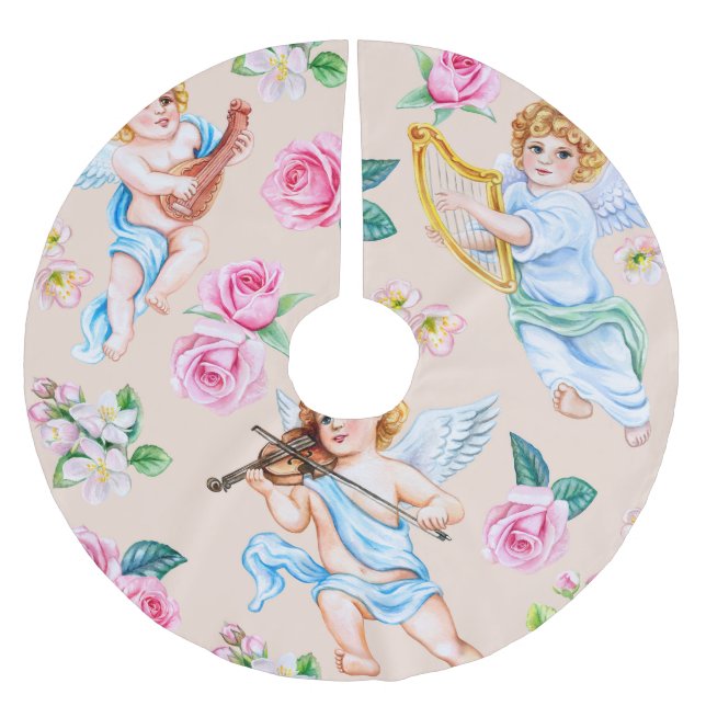 Angelic Florals: Vintages Muster Polyester Weihnachtsbaumdecke (Vorderseite)