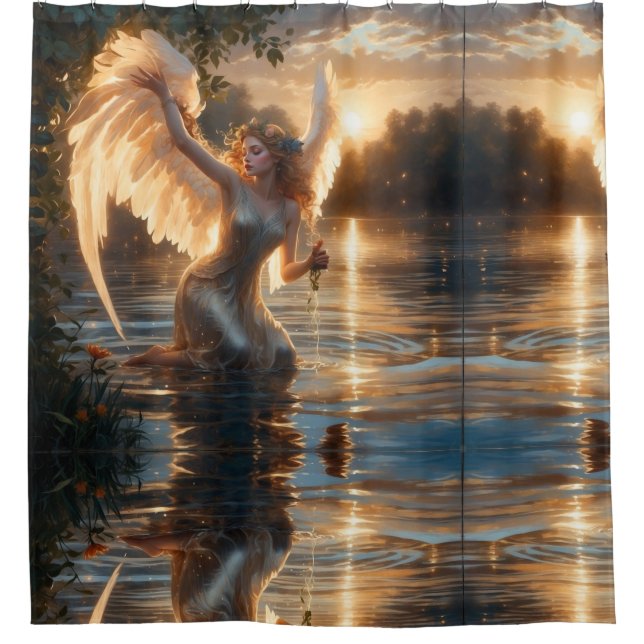 "Angelic Grace at Sunrise" Duschvorhang (Vorderseite)