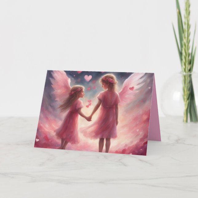 Angelic looking little girls hold hands Valentines Karte (Vorderseite)
