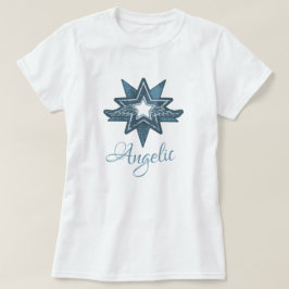 Angelic star wing art in blue graphic T - Shirt