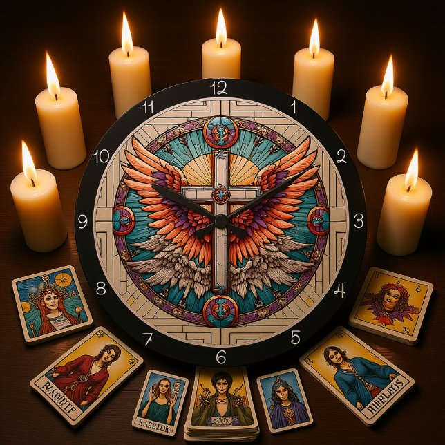 Angelic Winged Cross Große Wanduhr (Von Creator hochgeladen)