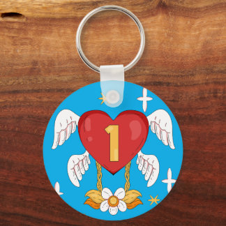 Angelic Wings Heart With Number One in The middle Schlüsselanhänger