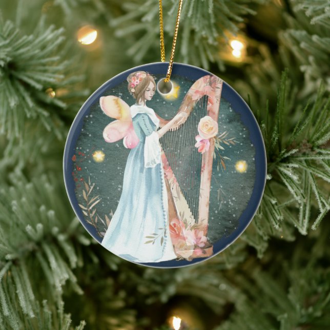 Angelic Winter Music Playing Angel Keramik Ornament (Baum)