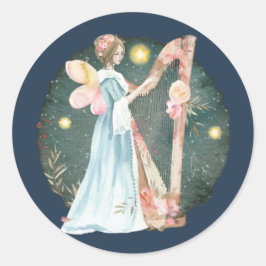 Angelic Winter Music Playing Angel Runder Aufkleber