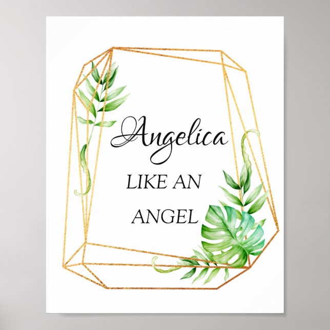 Angelica Name Meaning Floral Geometric Frame Poster (Vorne)