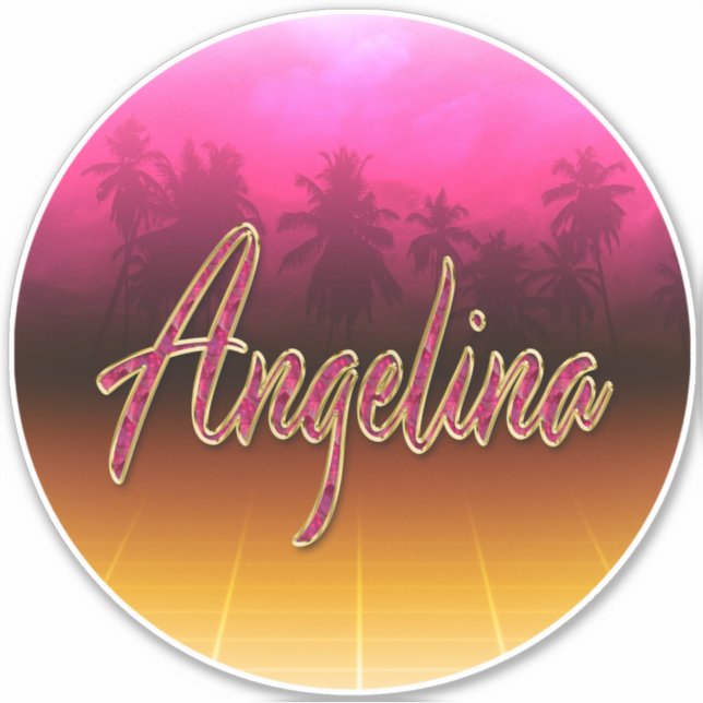 Angelina Prénom Nom rose Autocollants Autocollants (Devant)