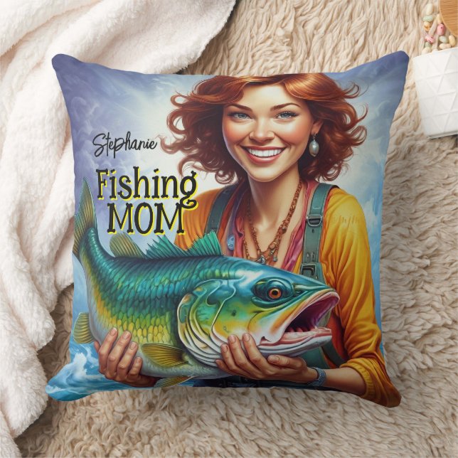 Angelmutter beim Fischen Kissen (Decke)