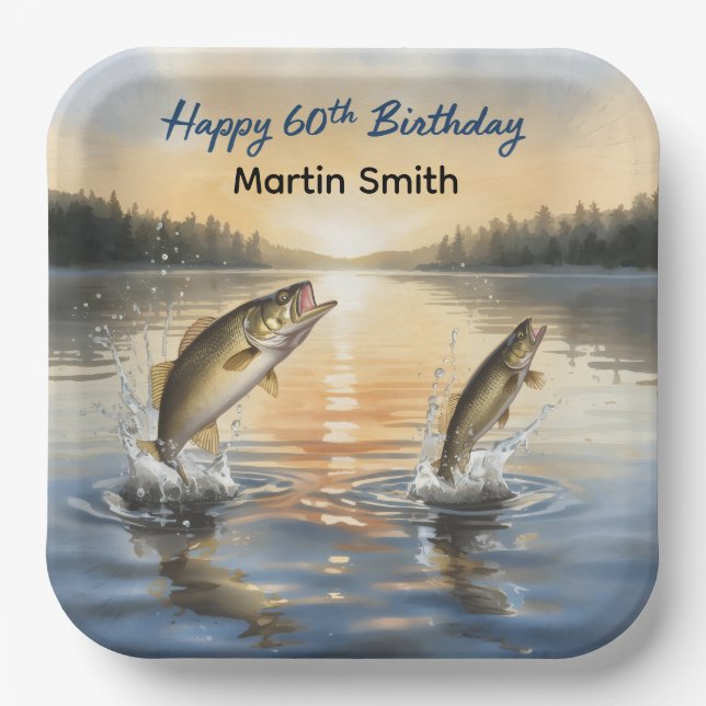 Angeln 60. Geburtstag sechzigster Geburtstag Pappteller (Vorderseite)