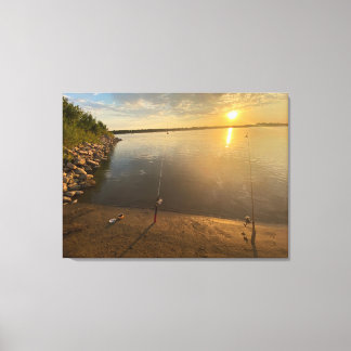 Angeln am Missouri River bei Sonnenuntergang Leinwanddruck
