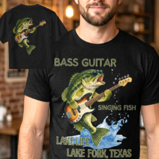 Angeln am See mit Bassgitarre spielendem Barsch T-Shirt