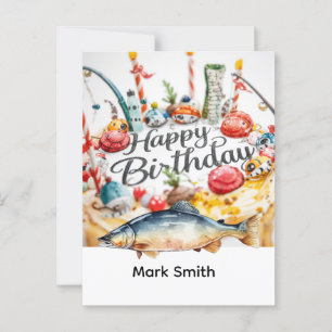Angeln Geburtstag Thema an Haken auf Spaß Postkarte