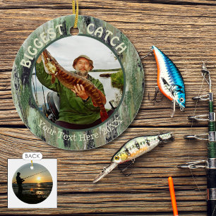 Angeln GRÖSSTER FANG, Zwei Foto Keramik Ornament