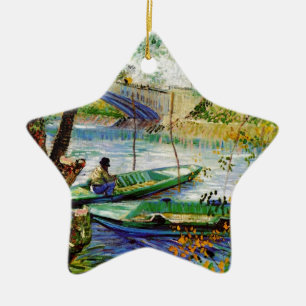 Angeln im Frühling, Vincent van Gogh. Schöne Fisch Keramikornament