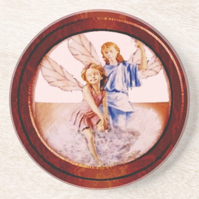 Angeln in Holzrahmen Sandstein Untersetzer (Vorne)