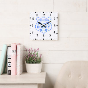 Angeln ist mein Hobby Schild Zitat auf Wappen Quadratische Wanduhr