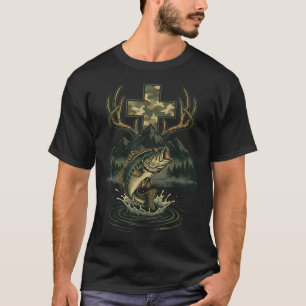 Angeln Jagd Christliches Kreuz Berg T-Shirt