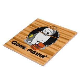 Angeln Old English Sheepdog (Grau 1) Niedlich Funn Fliese