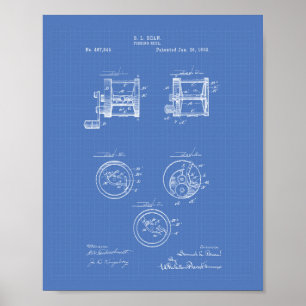 Angeln Rolle 1892 Patent Kunst Blaupause Poster