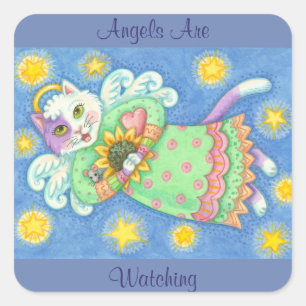 ANGELN SIND SEHEN, CAT-STICKER-Platz, Blatt Quadratischer Aufkleber