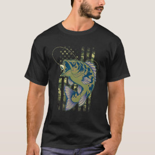 Angeln Tarnung uns Amerikanische Flagge Bass Fisch T-Shirt