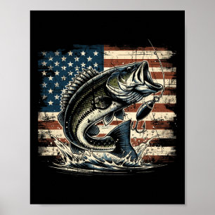 Angeln Us Amerikanische Flagge B Fisch Fischer Poster