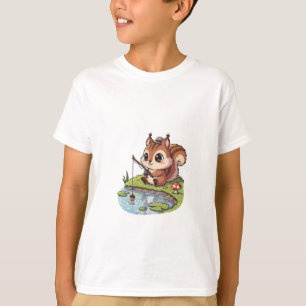 Angelnder Eichhörnchen am Teich Kinder T-Shirt