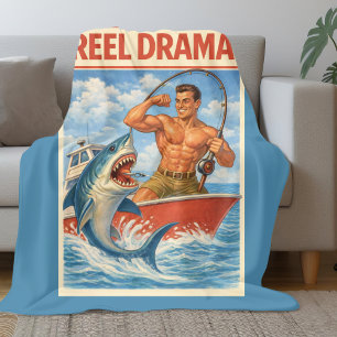 Angelriss-Drama Hai-Angler   Lustige Retro-Angelfi Fleecedecke