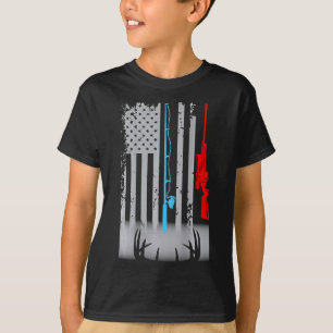 Angelrute Schrotflinte Hirschflagge (auf der Rücks T-Shirt