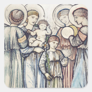 Angels and Children von Sir Edward Burne-Jones Quadratischer Aufkleber