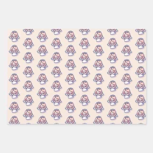 Angels beten auf rosa Hintergrundwrapping Paper Geschenkpapier Set (Vorderseite)